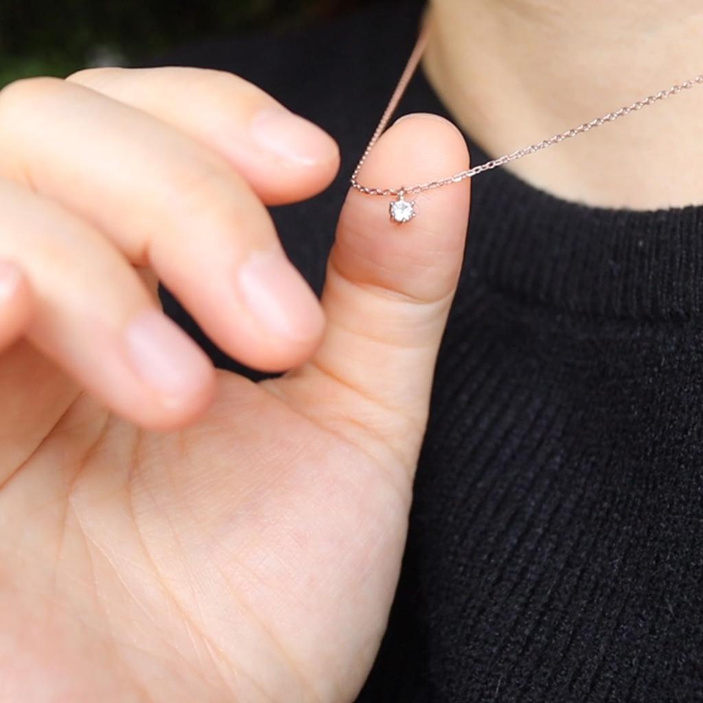 Halskette für einzelne 925er Roségold-Garantie [BmoonNotte] Damen, Stein, Zirkonia, hypoallergen, Silber, 14K, zart, schlicht, [30-tägige Herstellergarantie]