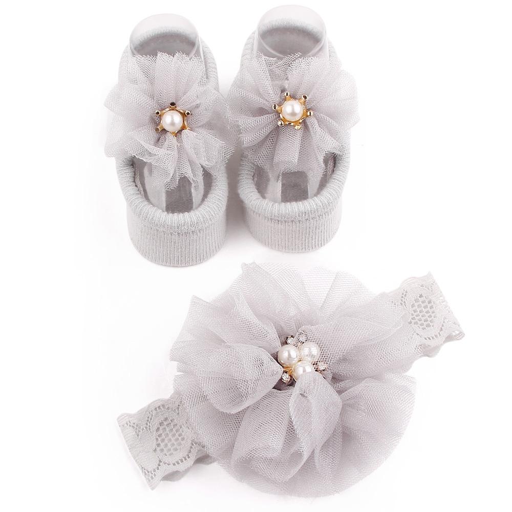 Babysocken- und Stirnband-Set Zwei Teile Mehrere Auswahlmöglichkeiten für Kleinkind Baby Mädchen Weiche Baumwolle Schönes Taufgeschenk 0-1 Jahr D2619