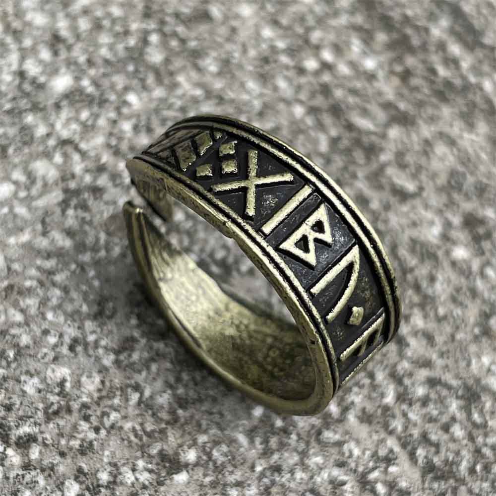 Viking Rune Ring Adjustable Norse Jewelry for Women Men Vintage Runic Amulet Stylish Unisex Design