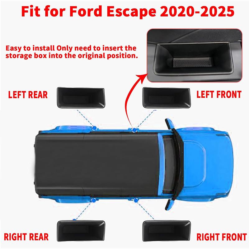 For Ford Escape/Kuga 2020-2026 ABS Car Door Side Storage Box Door Grab Handle Inserts Box Storage Organizer Tray Accessories