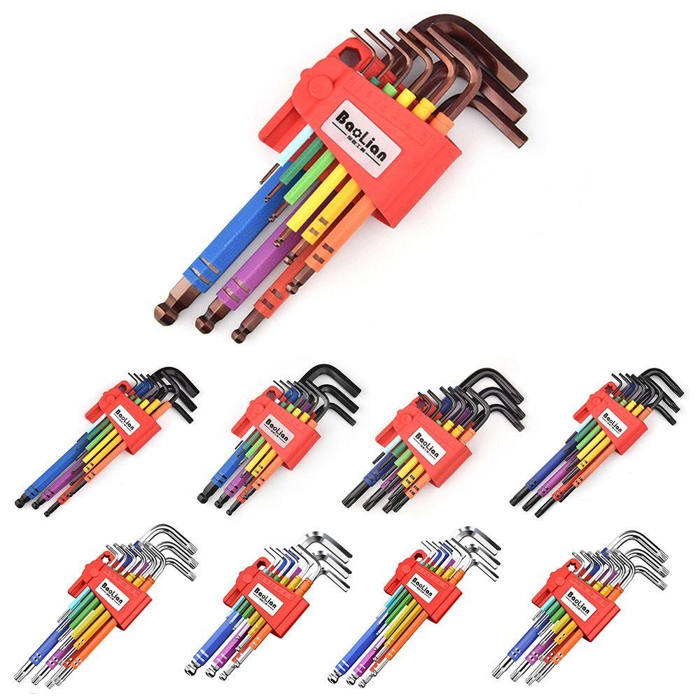 9PCS Professional 1.5mm-10mm Allen Key Set Ball-End L-shaped Torx Wrench Set Color Hand Tools Hexagon Spanner