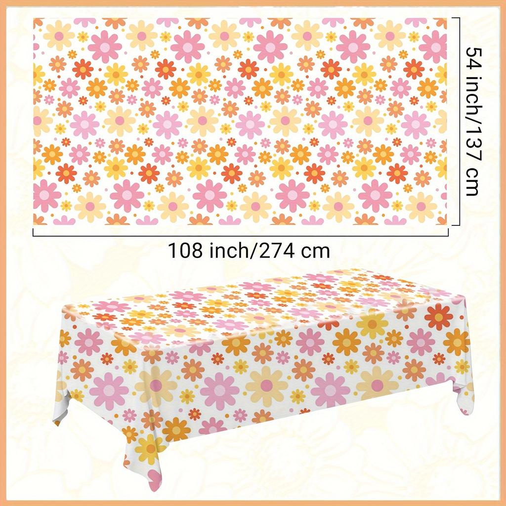 3pcs Boho Daisy Tablecloths - Vintage Hippie Floral Disposable Covers, 54x108 Inches, Perfect for 70s Birthday Parties, Baptisms & Weddings