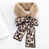 Women Ribbon Winter Plush Leopard Fur Collar Ribbon Scarf Warm Scarf