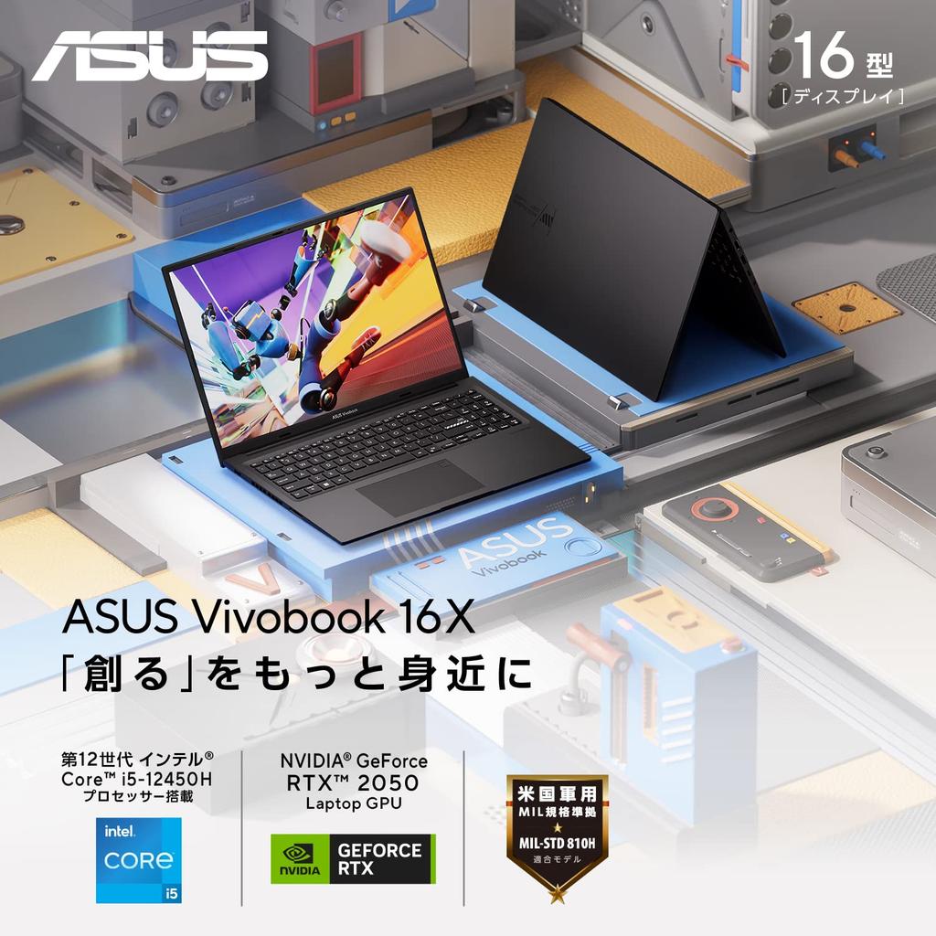 Asus Vivobook 16X 12th Generation Core 16GB 512GB RTX WPS Windows Hours of Power Fingerprint 16-inch Laptop, i5-12450H, Memory, SSD, 2050, Office, 11,