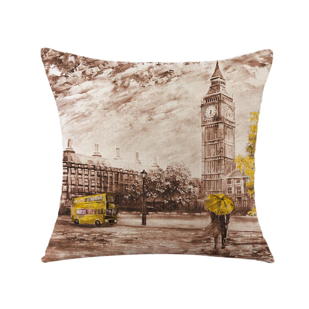 Valentine's Day Pillow Printed Landscape Character Linen Short Plush Pillow Case Home Decoration Pillow Case