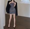 Women's Black Sequin Spaghetti Strap Bodycon Dress - Sexy Autumn 2026 Short Gown
