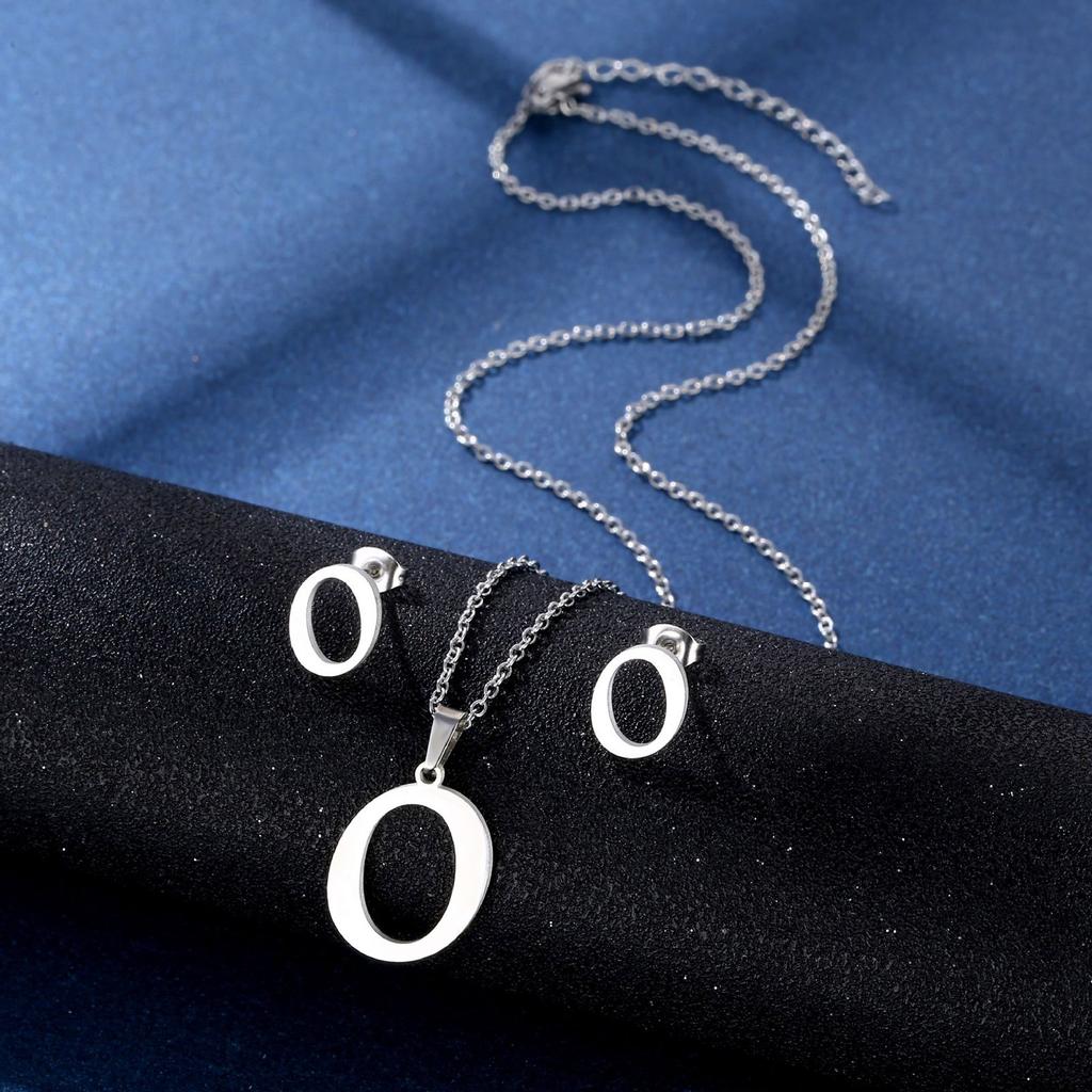 Stainless Steel Letter Pendant Necklace Unisex Jewelry Set Letter Earrings Party Accessory Present for Fashion Lover