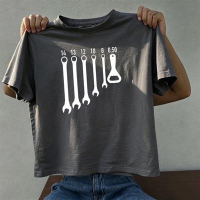 14 13 12 10 8 0.50 Wrench Mechanic Graphic Pure Cotton T Shirt Unisex Workshop Casual Tops
