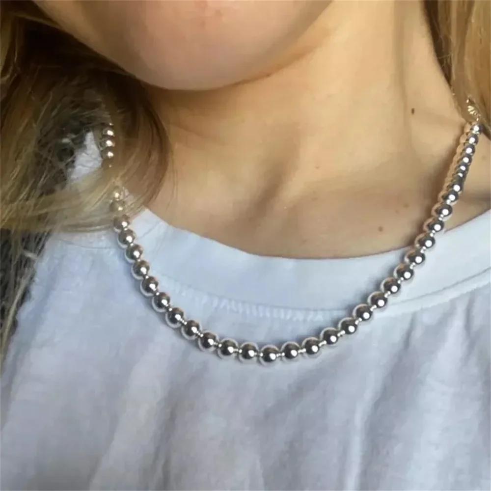 Collana a Catena Palline 925 Argento 6MM Lisce Per Donne Uomini Gioielli