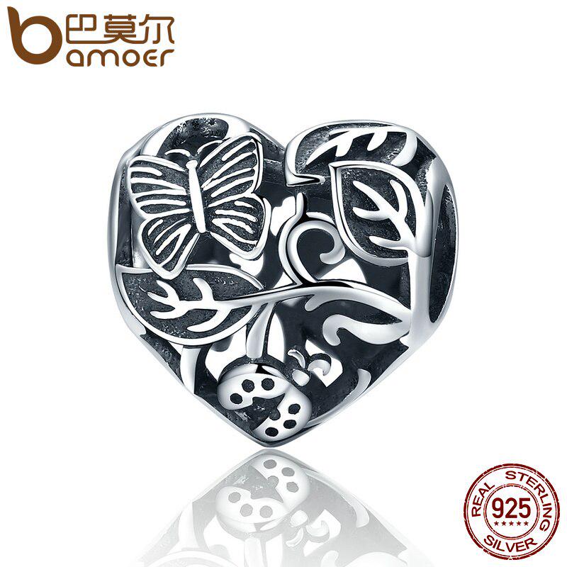 BAMOER Authentic 100% 925 Sterling Silver Butterfly Garden Beads Charms fit Original Charm Bracelet