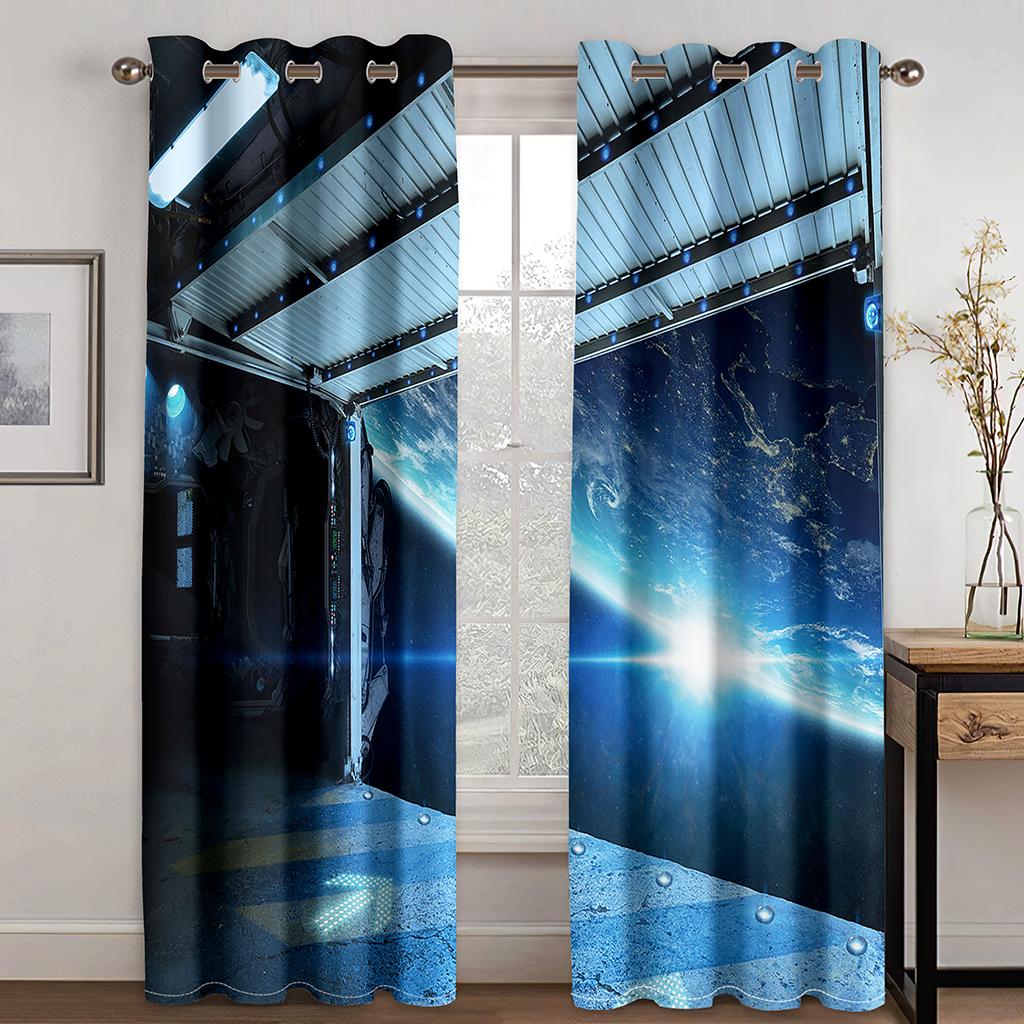 Universe Space Capsule Spaceship Astronaut Technology Thin Window Curtains for Living Room Bedroom Decor 2 Pieces Free Shipping