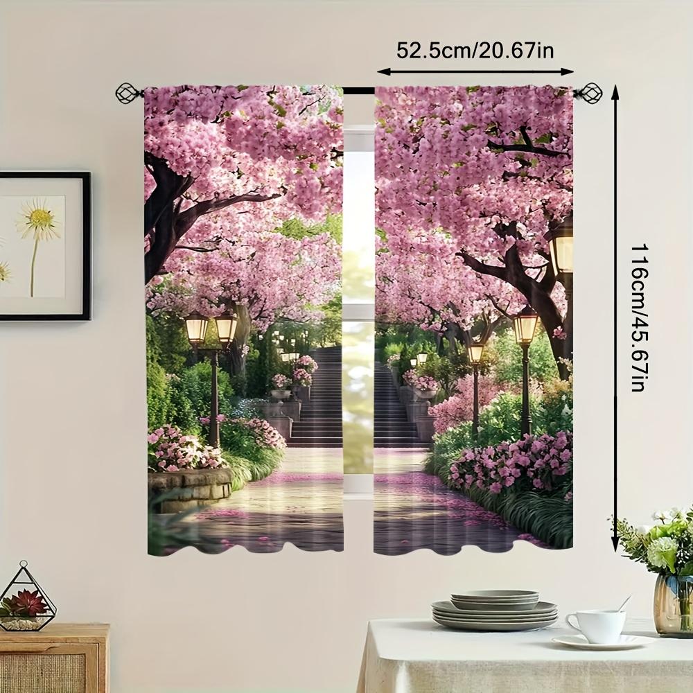 Set Of 2 Charming Spring Cherry Blossom Trail Polyester Easy Hang Design Ideal Living Rooms Bedrooms Curtains Made Sitting Room Window Treatment
