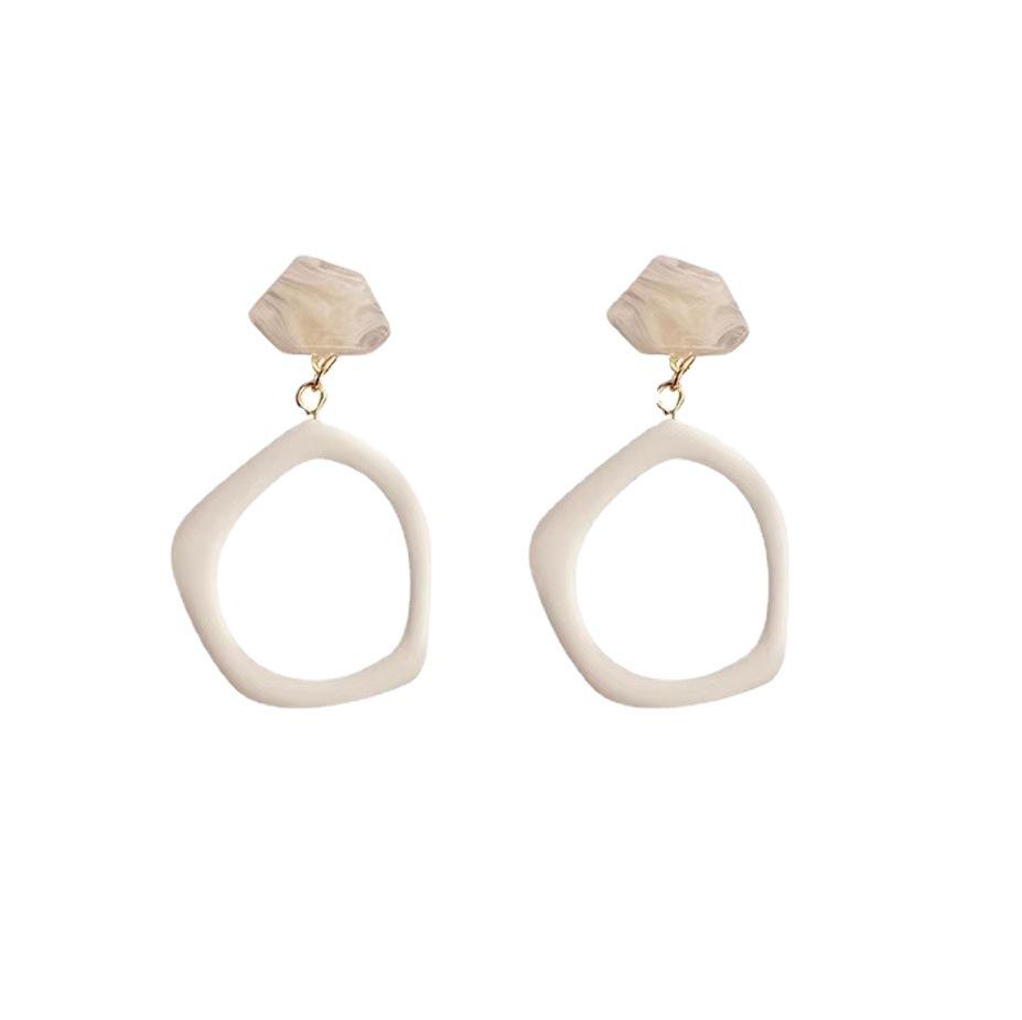 Silver Needle Irregular Resin Face-Slimming Earrings - Trendy Women's Dangle Ear Clips