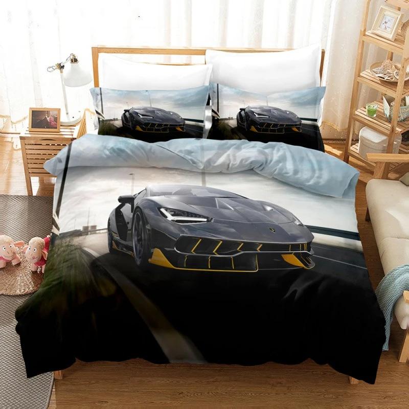 Speed Sports Car Duvet Set Racing Theme Luxury Quilt Set Bedding Set Three-Piece Set