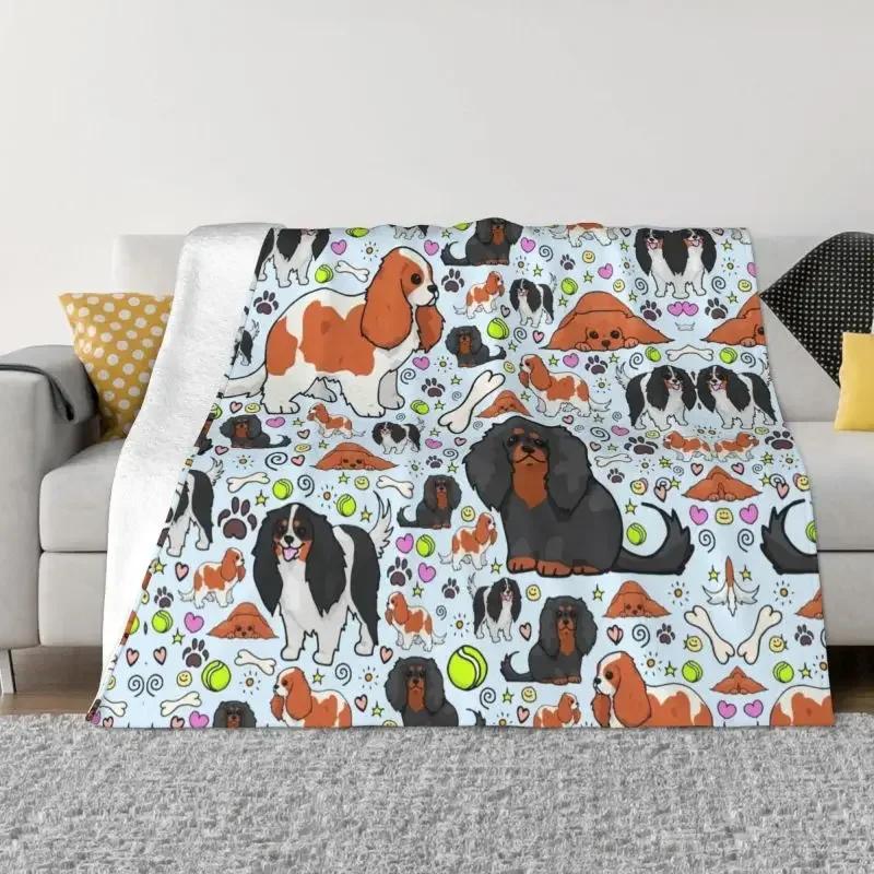 Cavalier King Charles Spaniel Blankets Flannel Winter Floral Bouquet Cute Dog Lover Breed Pet Portrait Throw Blanket For Bedroom