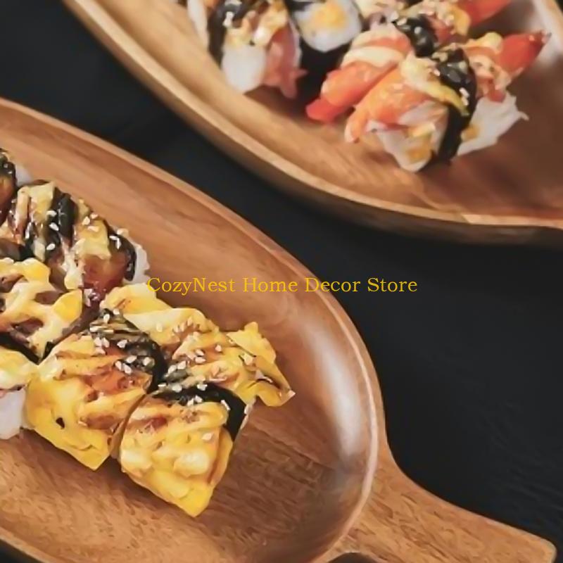 92MF Wood Leaf Shaped Large Tray for Afternoon Teas Sushi Serving Plate Dessert Presentation Platter Kitchen Tableware