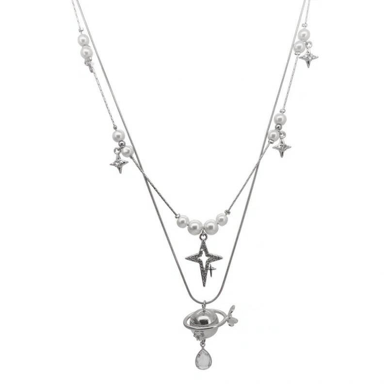 Saturn Planet Necklace For Women Titanium Handcrafted Geometric Pendant Chain Summer 2025