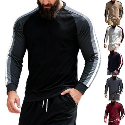 Herren Rundhals Farbblock Langarm Sweatshirt Lässiges Sport Basis Layer Oberteil