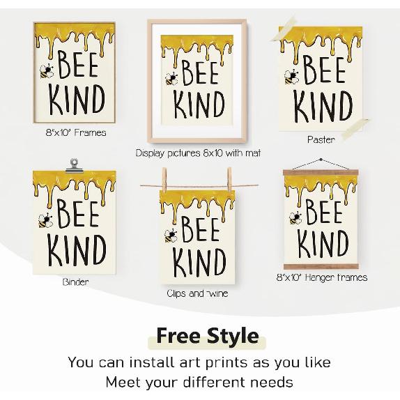PLKMK Bee Wall Decor Set of 4,Bee Decor for Home,Bumble Bee Decor,Bee Home Decor,Summer Decor for Home,Bee Kind Wall Art,Yellow Decor,Bee Happy Sign