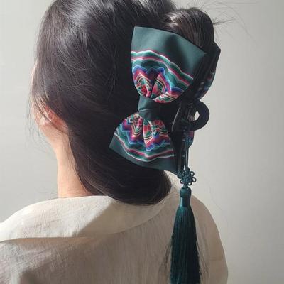 Korean Traditional Dancheong Ribbon Hair Clip -Detachable Chrysanthemum Knot Norigae