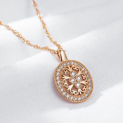 Wbmqda Anhänger und Halskette mit ethnischem Muster für Frauen, 585 Roségold, mit weißem natürlichem Zirkon, edler Luxusschmuck