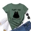 Women's Line Cat Print Loose Round Neck Short Sleeved T-shirt for Women Shirt