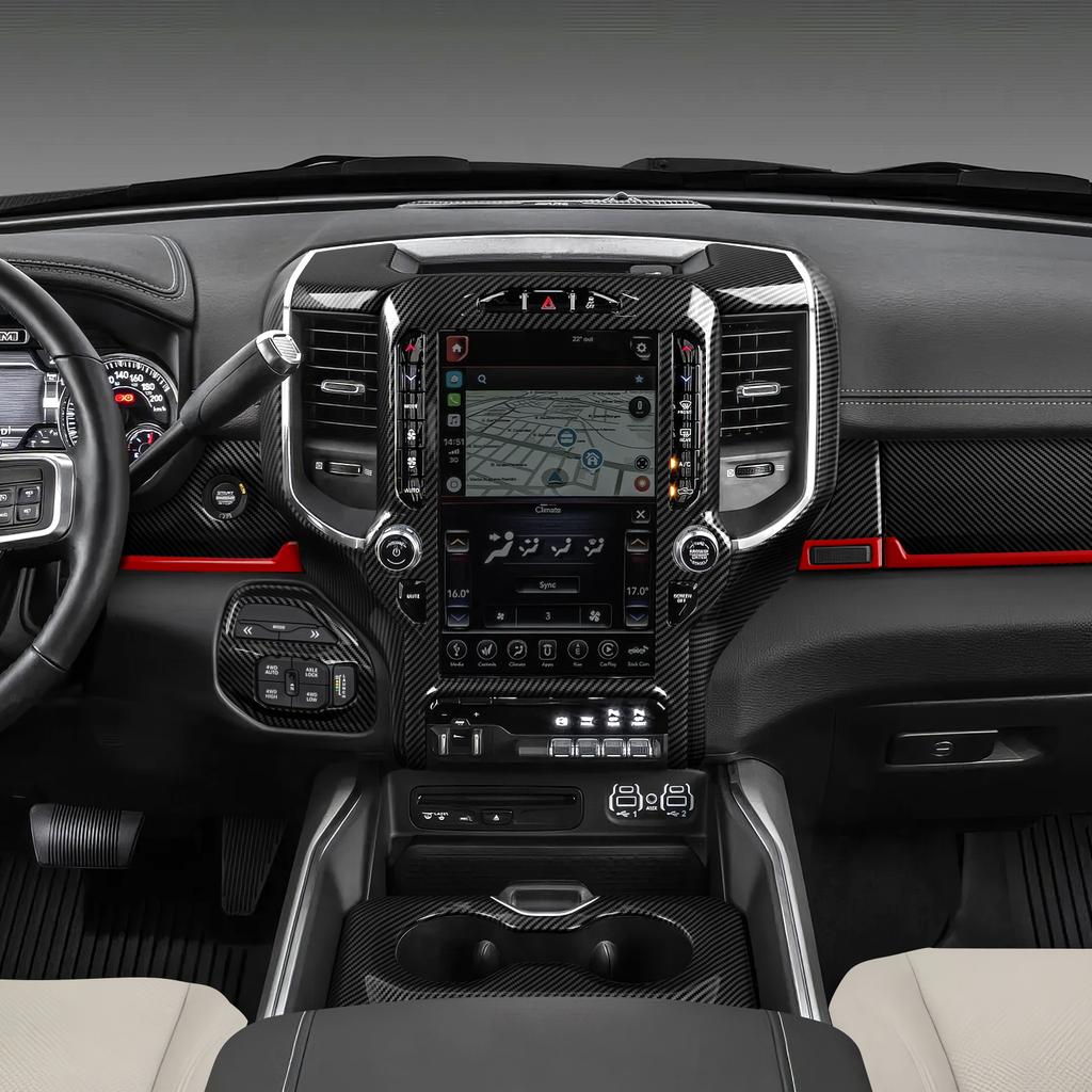 Für Dodge RAM 1500 2500 3500 2019-2026 12 Zoll Auto Mittelkonsolen-Navigationspanel Kohlefaser Innenraumaufkleber ABS Zubehör