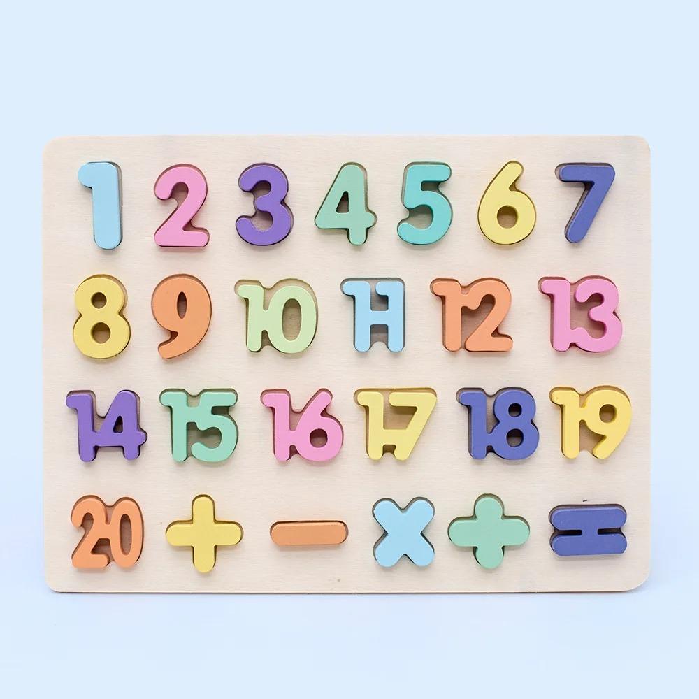 Wooden Numbers Letters Alphabet Shape Enlightenment Education Cognitive 3D Grab Board Puzzle For Baby Preschool Toys