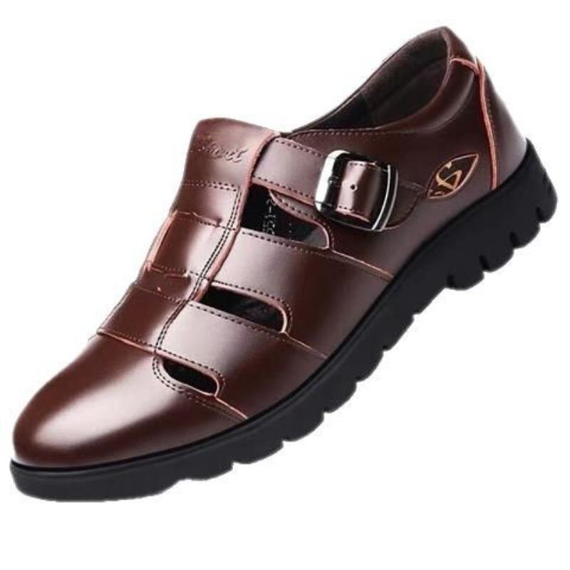 Summer hollow leather sandals men's daily casual breathable soft bottom soft surface hole shoes business shoes