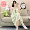 Women's Summer Sweet Princess Cloud Cotton Camisole Pajamas with Built-in Bra, Plus Size Long Nightgown for Homewear