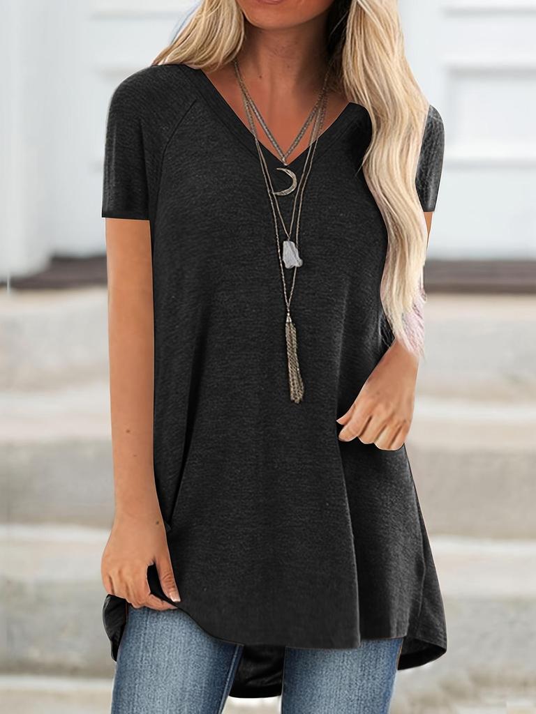 Women's V-Neck Swallowtail Short-Sleeved T-Shirt Set - 3 Pieces, Daily Casual Wear