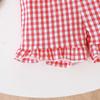 Hot Selling Patriotic Infant Girls Clothing Set Star Bow Fly Sleeve Top Plaid Shorts 2 Piece Outfit With Heart Embroidery For 0 3 Years Old Daily Wear