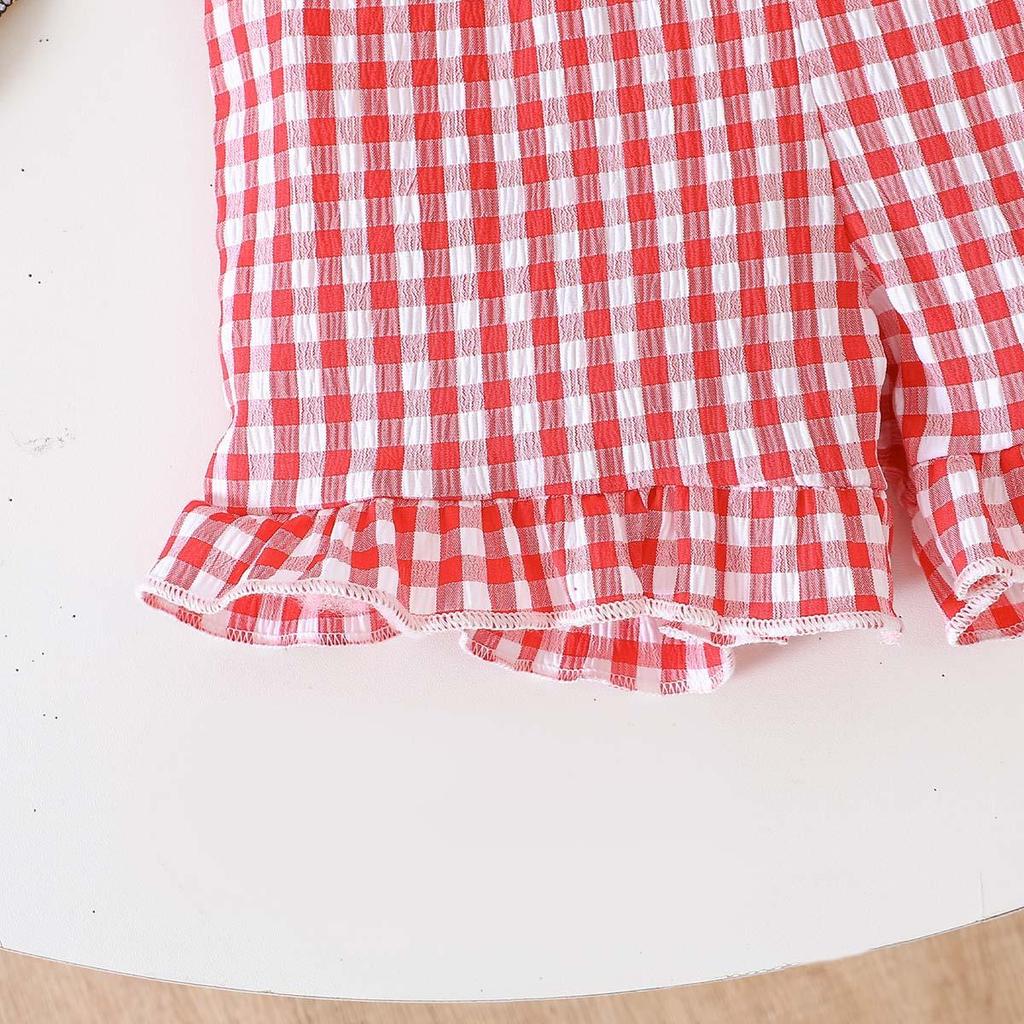 Hot Selling Patriotic Infant Girls Clothing Set Star Bow Fly Sleeve Top Plaid Shorts 2 Piece Outfit With Heart Embroidery For 0 3 Years Old Daily Wear