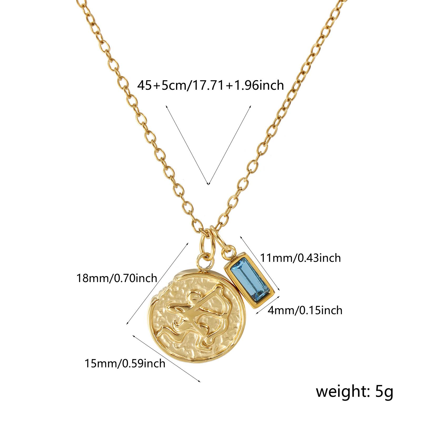 

304 Stainless Steel Link Cable Chain Necklace Disc Constellation Birthstone Pendant Charm 18K Gold Plated 45cm + 5cm, 1 Piece