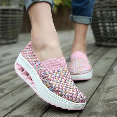 Moda Zapatos De Mujer Tênis Feminino Cor Mista Tecido Wedge Rocking Sapatos Leves Antiderrapantes Respiráveis Mocassins Chaussure Femmes