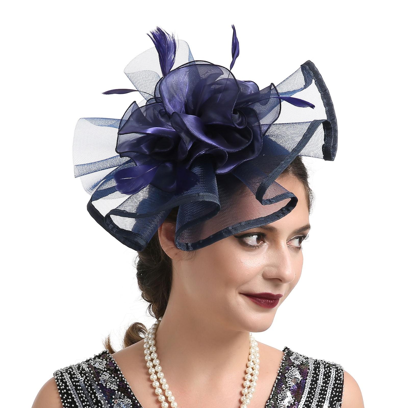 

Шпильки для жінок Капелюхи Квітка зі штучного пір я Сітчаста форма Вечірній головний убір для чаювання Коктейль Весілля Церква One Size