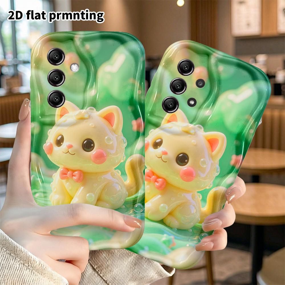 Phone Case: 2D flat design suitable for Samsung Galaxy A34 A35 M05 M06 S20 S22 S21 FE Plus 5G protective case, little yellow bubble cat, perfect holid