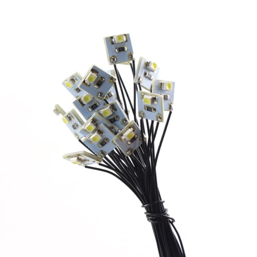 20-Pack White SMD 3528 Chip LEDs with Wiring and Resistors for Model Trains, Railways, Buildings, and Dioramas