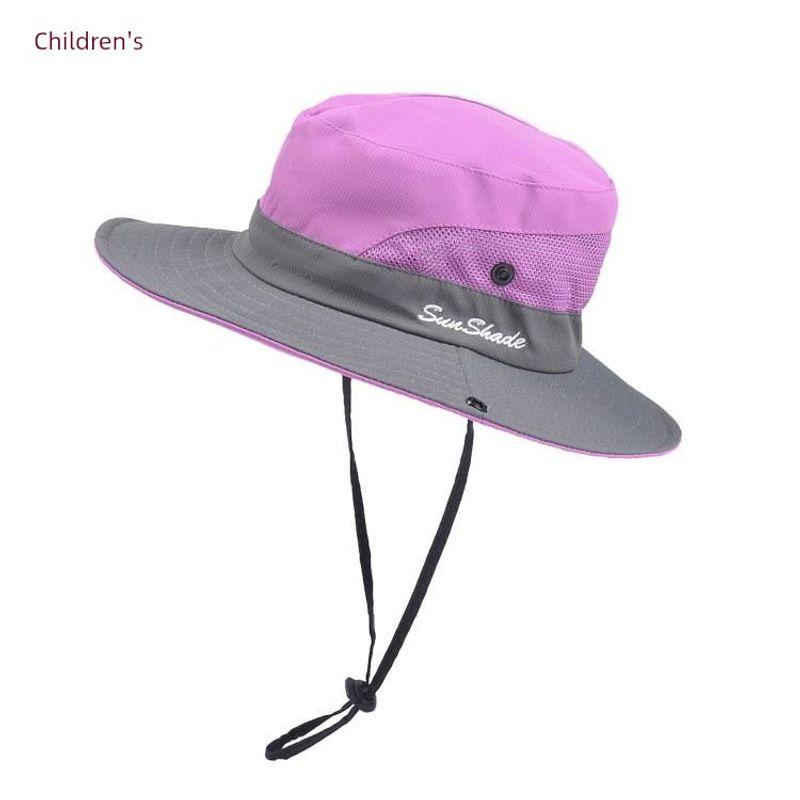 

9002 Summer Girl Outdoor Sun Hat Ponytail Hole Matching Sun Hat Breathable Alpine Cap Bucket Hat Two-color kids-purple