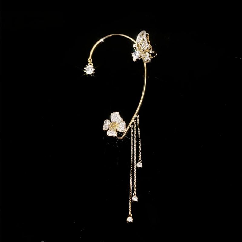 Nie przebite klipsy do uszu motyle dla kobiet błyszczące cyrkonie kolczyki dla kobiet bez przekłutych kolczyków z frędzlami ZPG