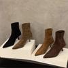 High-heeled Pointed-toe Boots, Short Boots, Women's Shoes, New Autumn and Winter Fleece Shoes