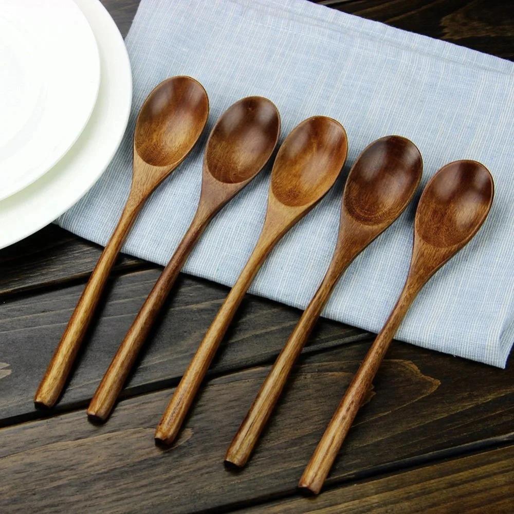 Wooden Spoon Long Handle Spoon Light Weight Table Spoon Eco Friendly Portable Spoon for  Cooking Mixing Eating Kitchen Tools