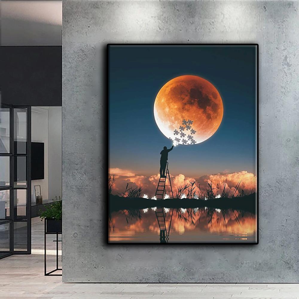 Popular 5D Diy Cross Stitch Full Moon Painting Full Drill Cross-Stitch Crafts Kit Wall Sticker Home Decor