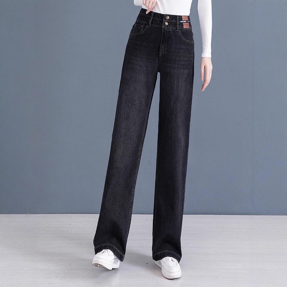 Fleece-Lined High-Waisted Wide-Leg Jeans for Women - Slimming, Loose, Straight-Leg for Autumn/Winter 2025