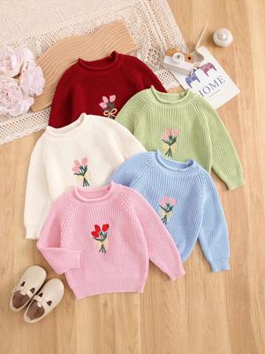 Girls' Soft Cotton Knit Sweater: Stylish, Cozy, Versatile Long-Sleeve Top for Spring and Autumn
