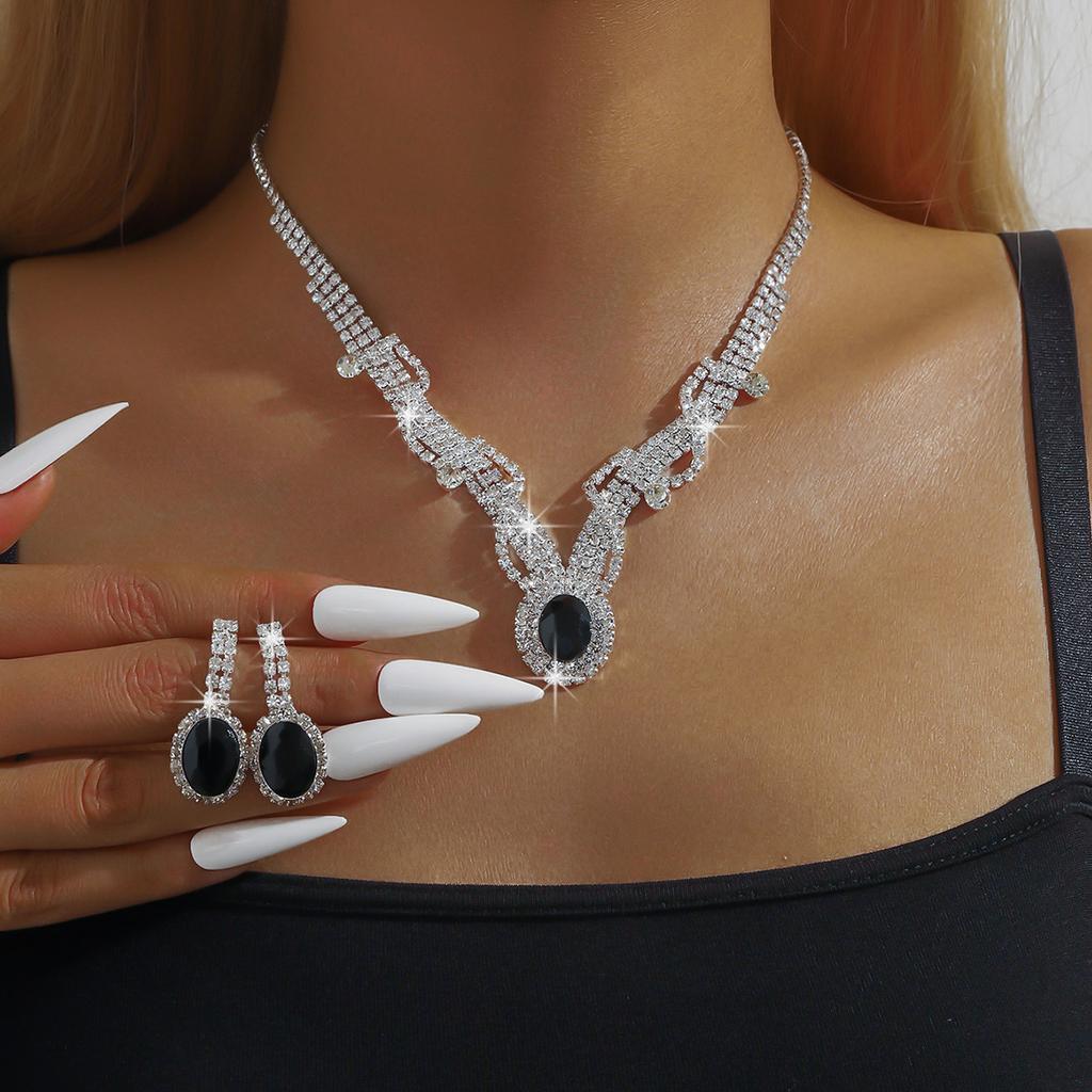 3-teiliges Damenmode Kupfer Krallenketten Serie Geometrisches Edelstein Halskette Ohrringe Zirkon Set Hochzeit Bankett Party Feiertagsgeschenk