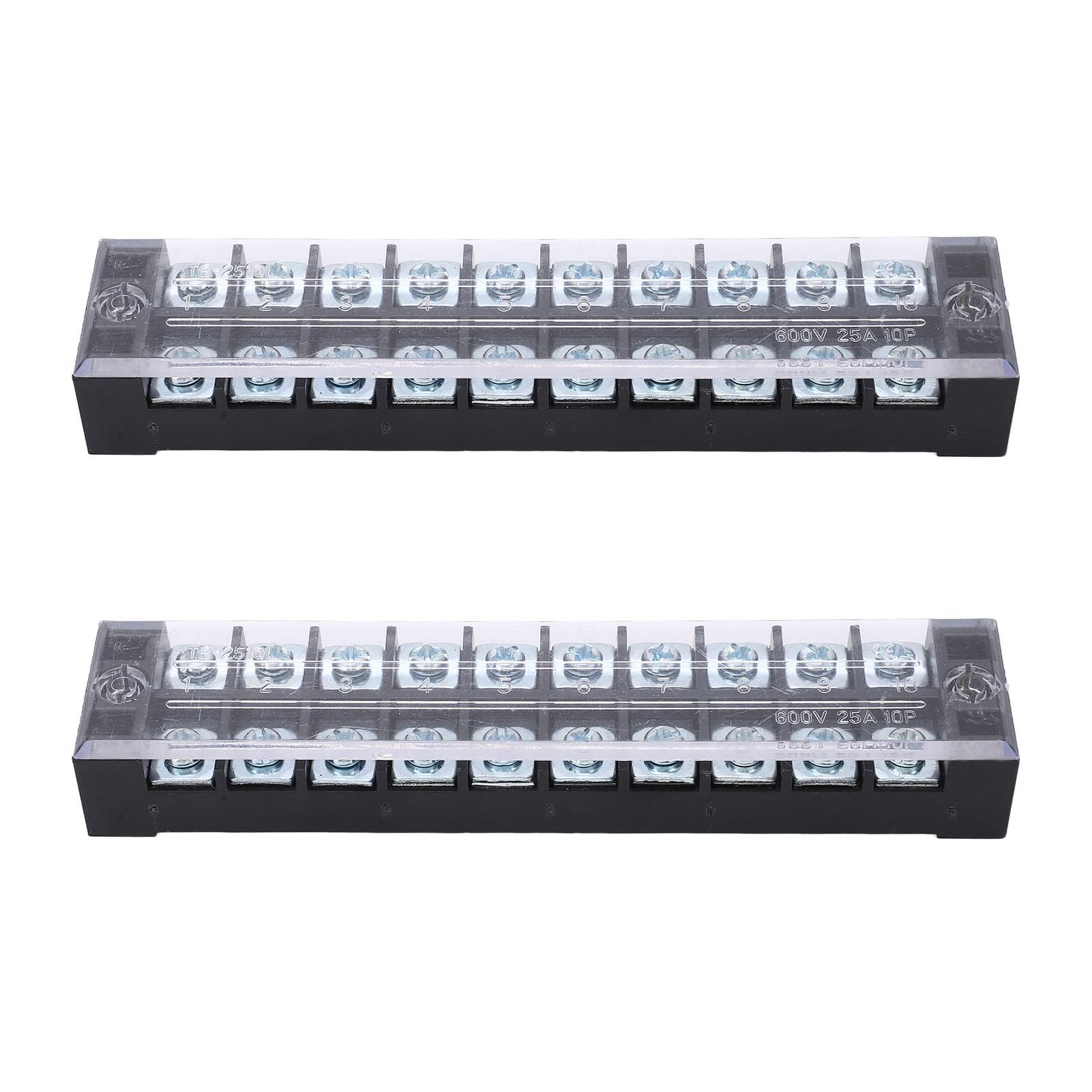 

2 шт. Дворядні гвинтові клемні колодки, фіксовані високострумні клемні колодки з кришкою 600 В 25 А 10