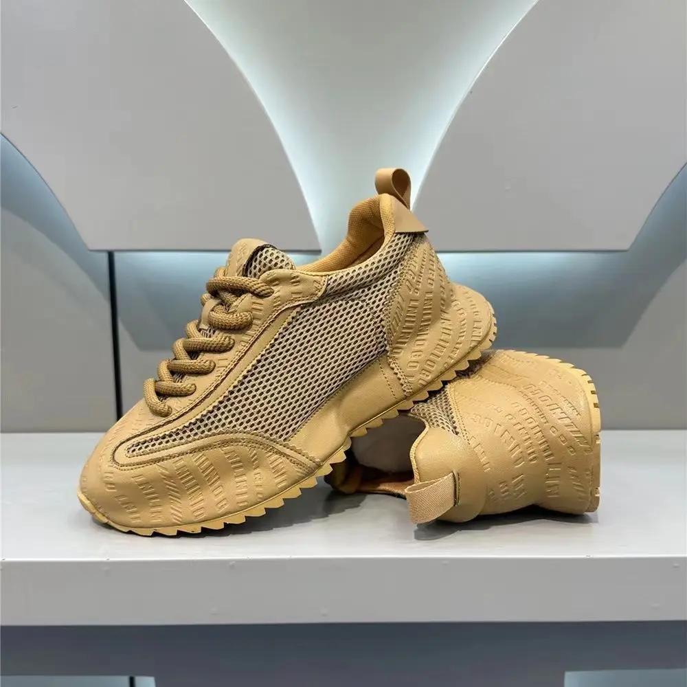 Chunky Sneaker Men Designer Increased Internal Platform Board Shoes Fashion Casual Microfiber Leather Mesh Breathable Sport Shoe