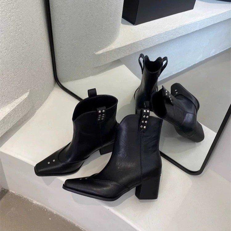 

Сапог можно снять~ женские ботильоны на толстом каблуке, французские сапоги-трубы с квадратным носком и пряжкой, облегающие ретро-сапоги 40