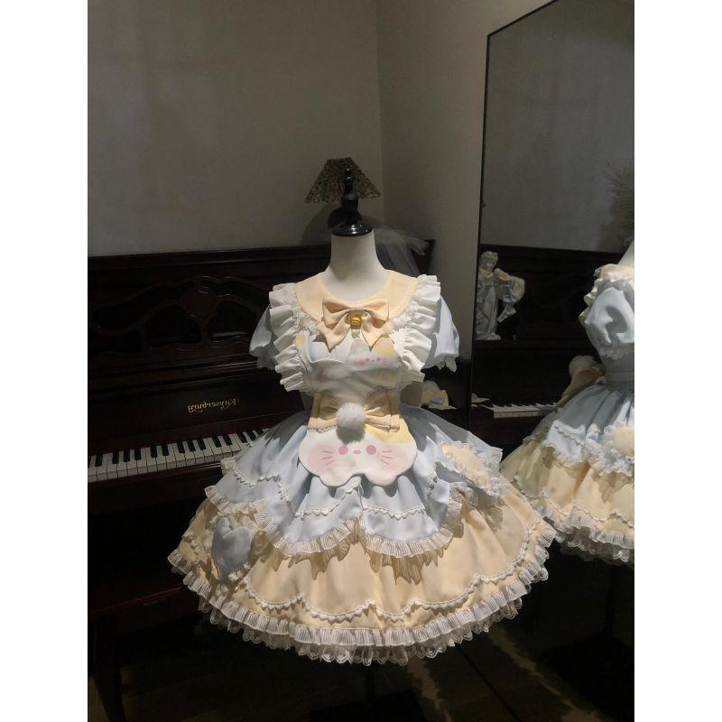 Lolita Lace Kitten Bowknot Dress & Apron Set